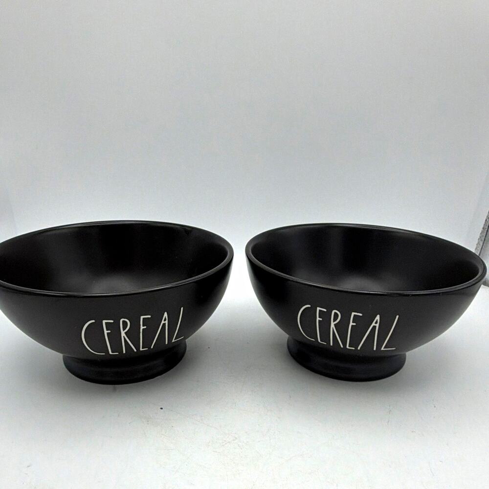 Rae Dunn Artisan Collection CEREAL Bowl Set 2pc Black/White Ceramic MW/DS